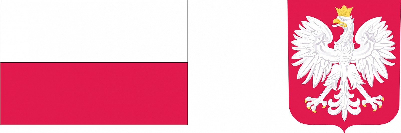 biało czerwona flaga polski oraz godło Polski, orzeł biały w koronie na czerwonym tle.
